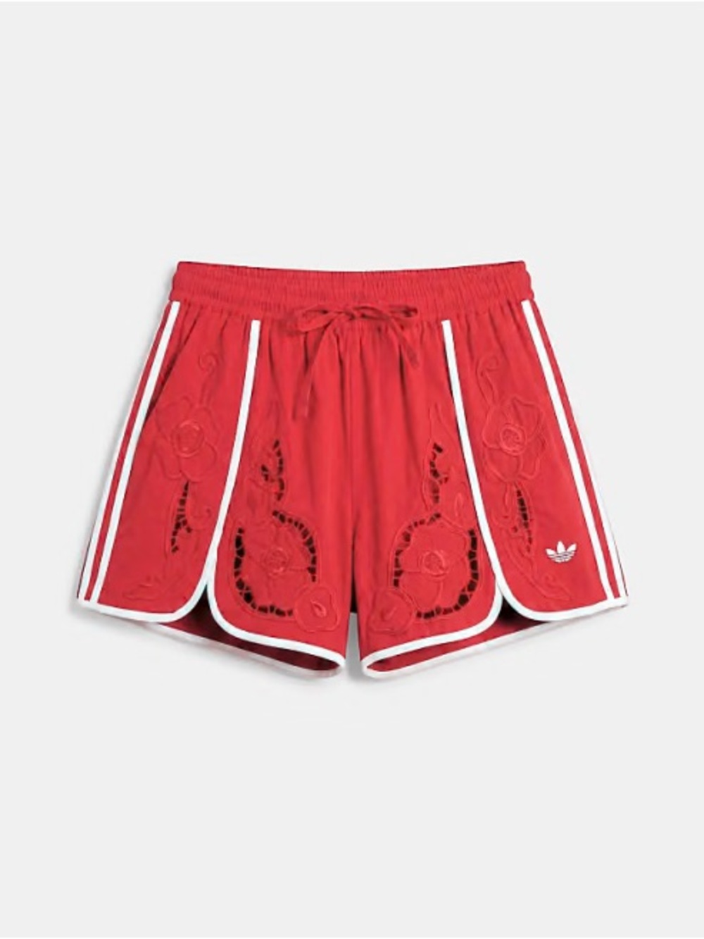 adidas x Asos Red Floral Cutout Shorts with White Trim